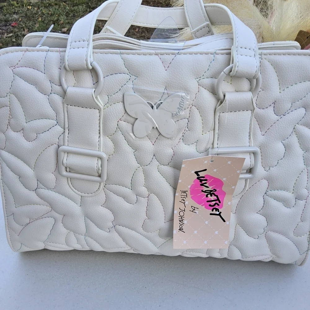 Betsey Johnson Cream Butterfly Satchel
